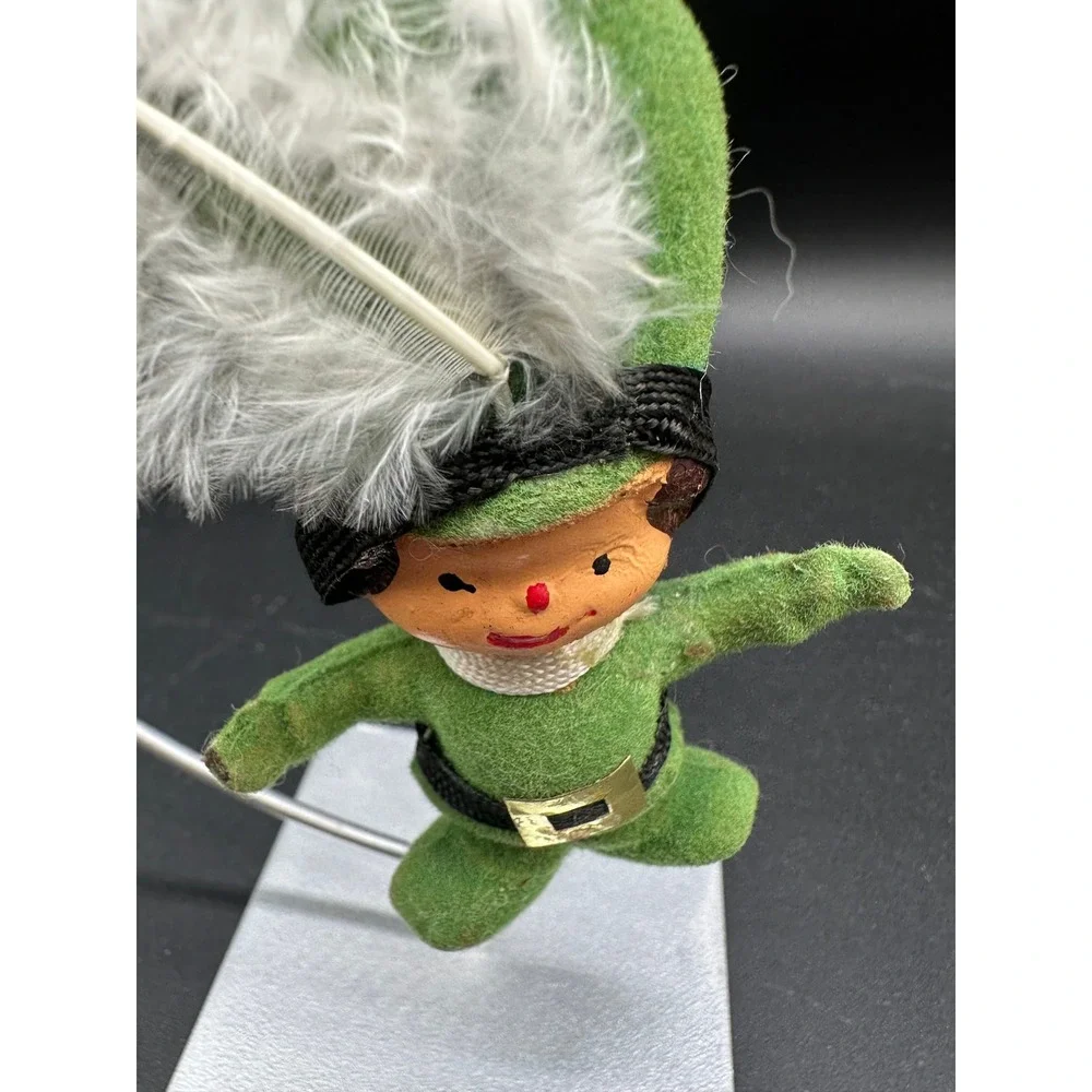 Vintage Circus Christmas‎ Ornament Flocked Green Suit Figure with Feather Hat